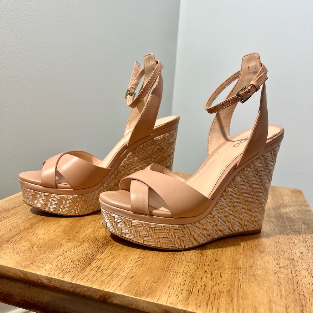 Aldo wedge sandals blush pink